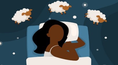 Community Partnership for Women's Sleep Health Logo - Woman sleeping with 3 sheep above head