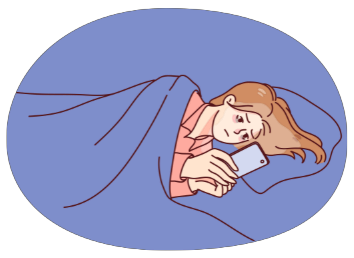 woman using phone in bed